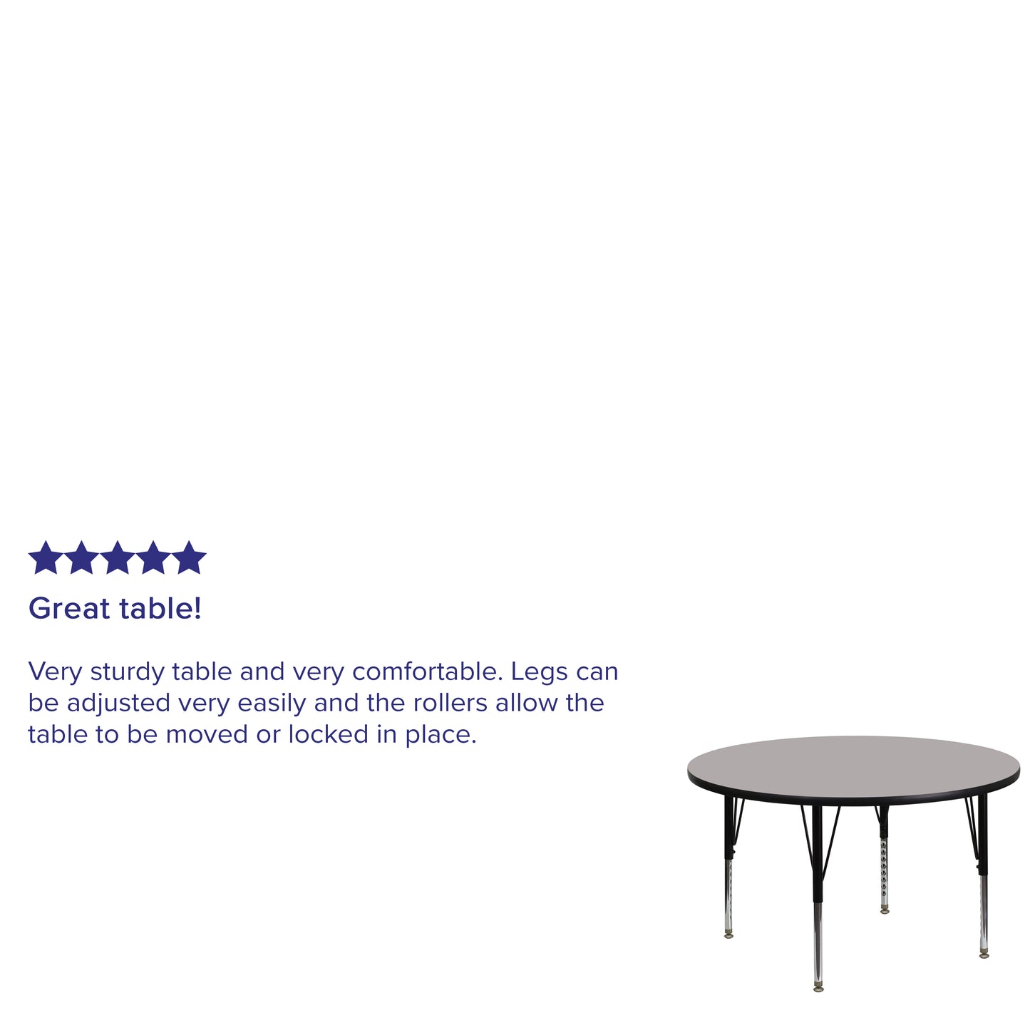Wren 48'' Round Grey HP Laminate Activity Table - Height Adjustable Short Legs