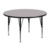 Wren 48'' Round Grey Thermal Laminate Activity Table - Height Adjustable Short Legs