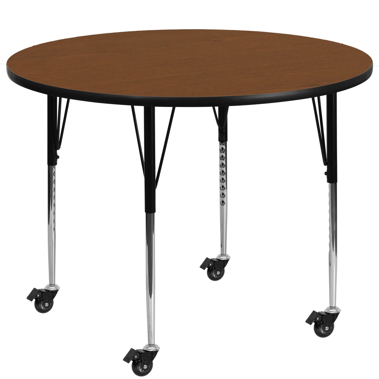 Wren Mobile 48'' Round Oak HP Laminate Activity Table - Standard Height Adjustable Legs