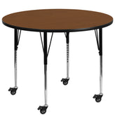 Wren Mobile 48'' Round Oak HP Laminate Activity Table - Standard Height Adjustable Legs