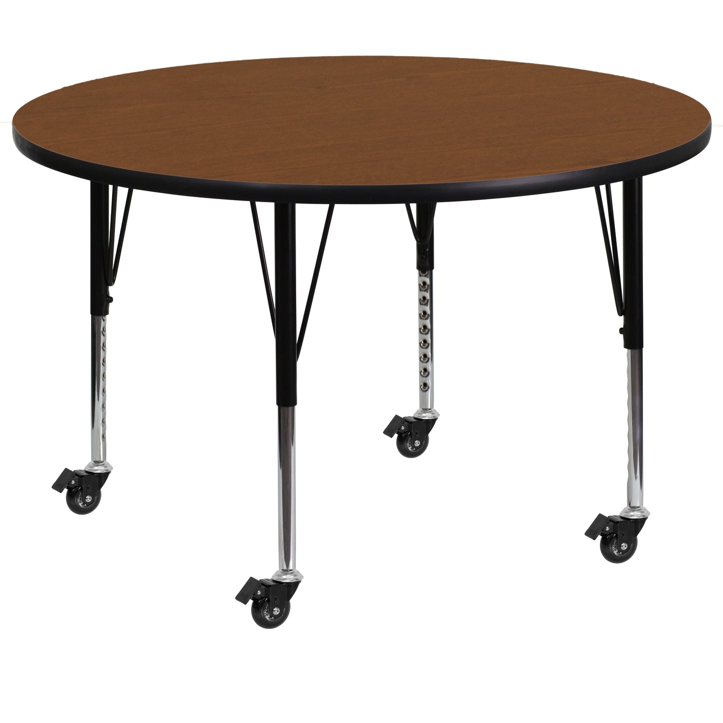 Wren Mobile 48'' Round Oak HP Laminate Activity Table - Height Adjustable Short Legs