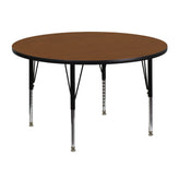 Wren 48'' Round Oak HP Laminate Activity Table - Height Adjustable Short Legs