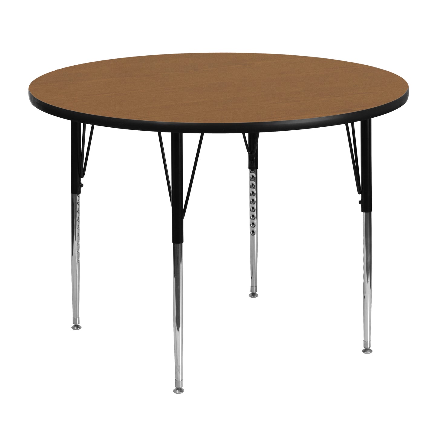 Wren 48'' Round Oak Thermal Laminate Activity Table - Standard Height Adjustable Legs