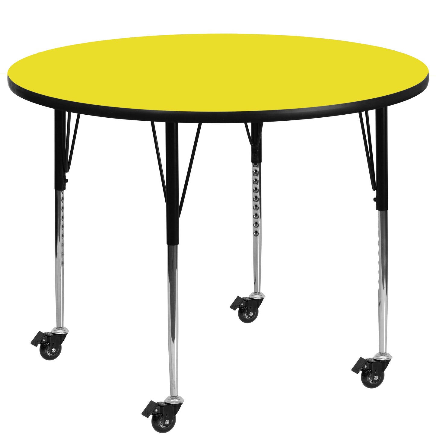 Wren Mobile 48'' Round Yellow HP Laminate Activity Table - Standard Height Adjustable Legs