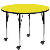 Wren Mobile 48'' Round Yellow HP Laminate Activity Table - Standard Height Adjustable Legs
