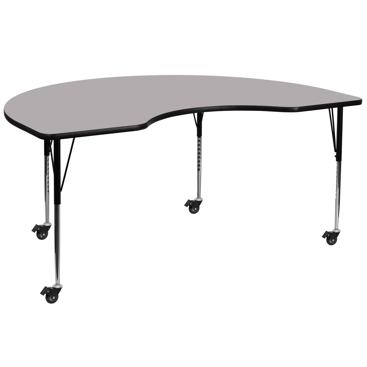 Wren Mobile 48''W x 72''L Kidney Grey Thermal Laminate Activity Table - Standard Height Adjustable Legs