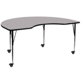 Wren Mobile 48''W x 72''L Kidney Grey Thermal Laminate Activity Table - Standard Height Adjustable Legs