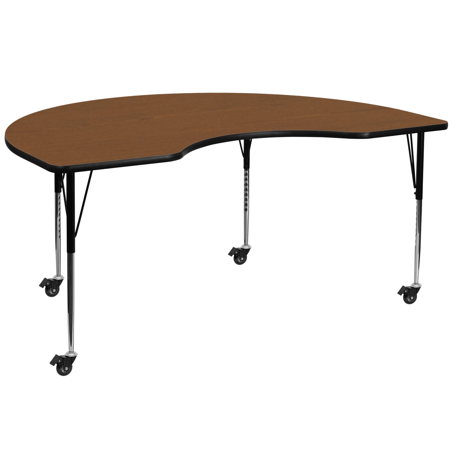 Wren Mobile 48''W x 72''L Kidney Oak HP Laminate Activity Table - Standard Height Adjustable Legs
