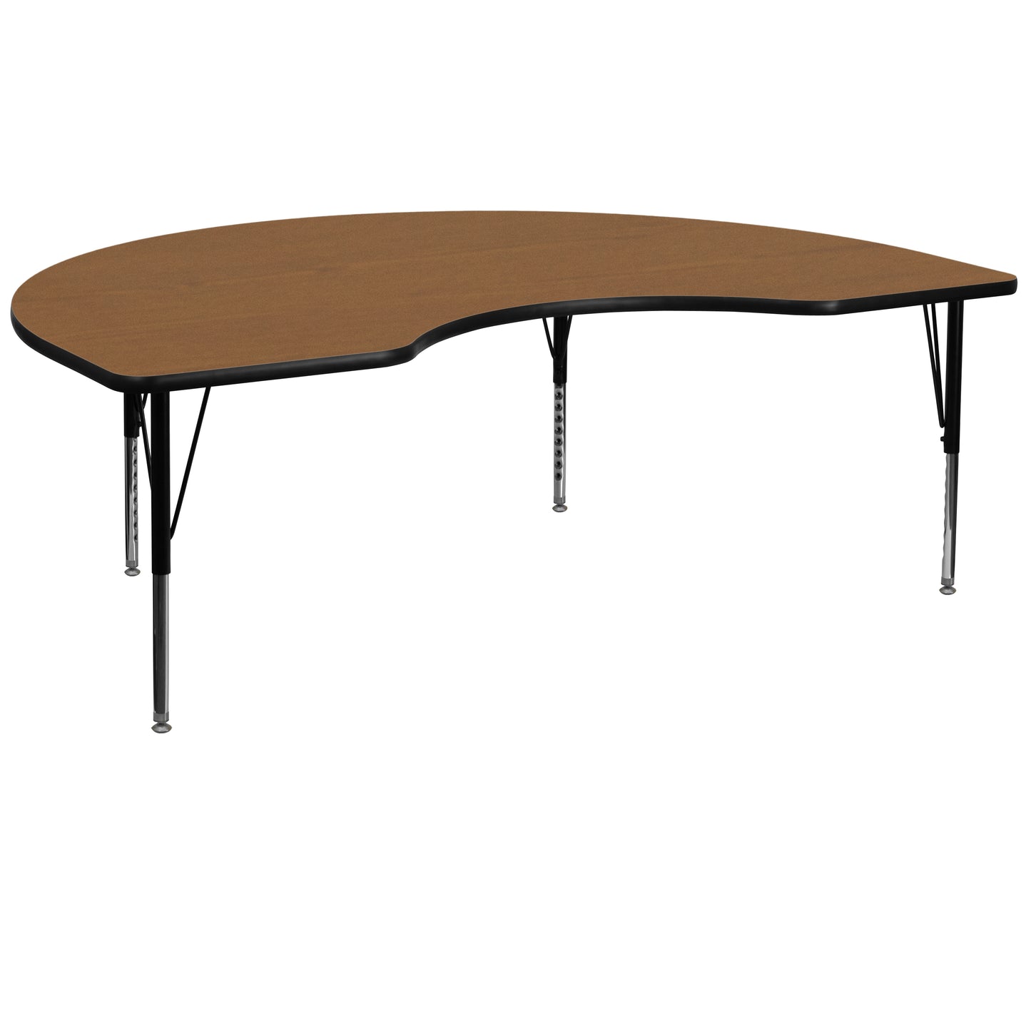 Wren 48''W x 72''L Kidney Oak Thermal Laminate Activity Table - Height Adjustable Short Legs