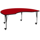 Wren Mobile 48''W x 72''L Kidney Red Thermal Laminate Activity Table - Height Adjustable Short Legs