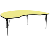 Wren 48''W x 72''L Kidney Yellow Thermal Laminate Activity Table - Height Adjustable Short Legs