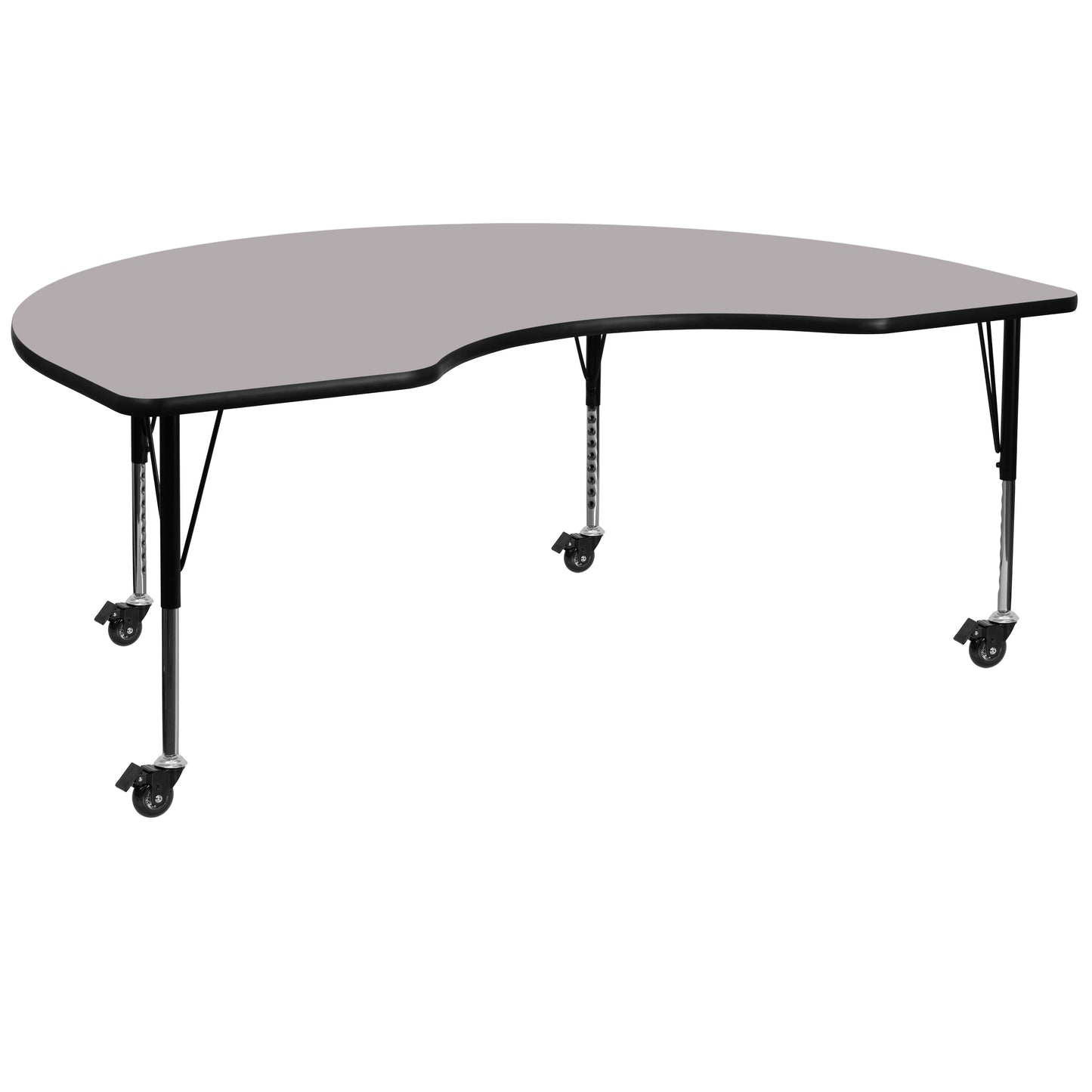 Wren Mobile 48''W x 96''L Kidney Grey Thermal Laminate Activity Table - Height Adjustable Short Legs