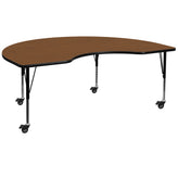 Wren Mobile 48''W x 96''L Kidney Oak HP Laminate Activity Table - Height Adjustable Short Legs