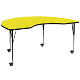 Wren Mobile 48''W x 96''L Kidney Yellow HP Laminate Activity Table - Standard Height Adjustable Legs
