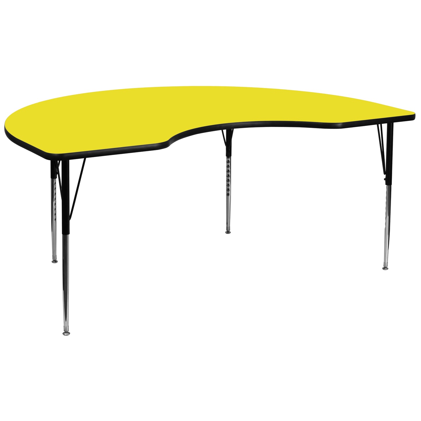 Wren 48''W x 96''L Kidney Yellow HP Laminate Activity Table - Standard Height Adjustable Legs