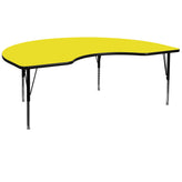 Wren 48''W x 96''L Kidney Yellow HP Laminate Activity Table - Height Adjustable Short Legs