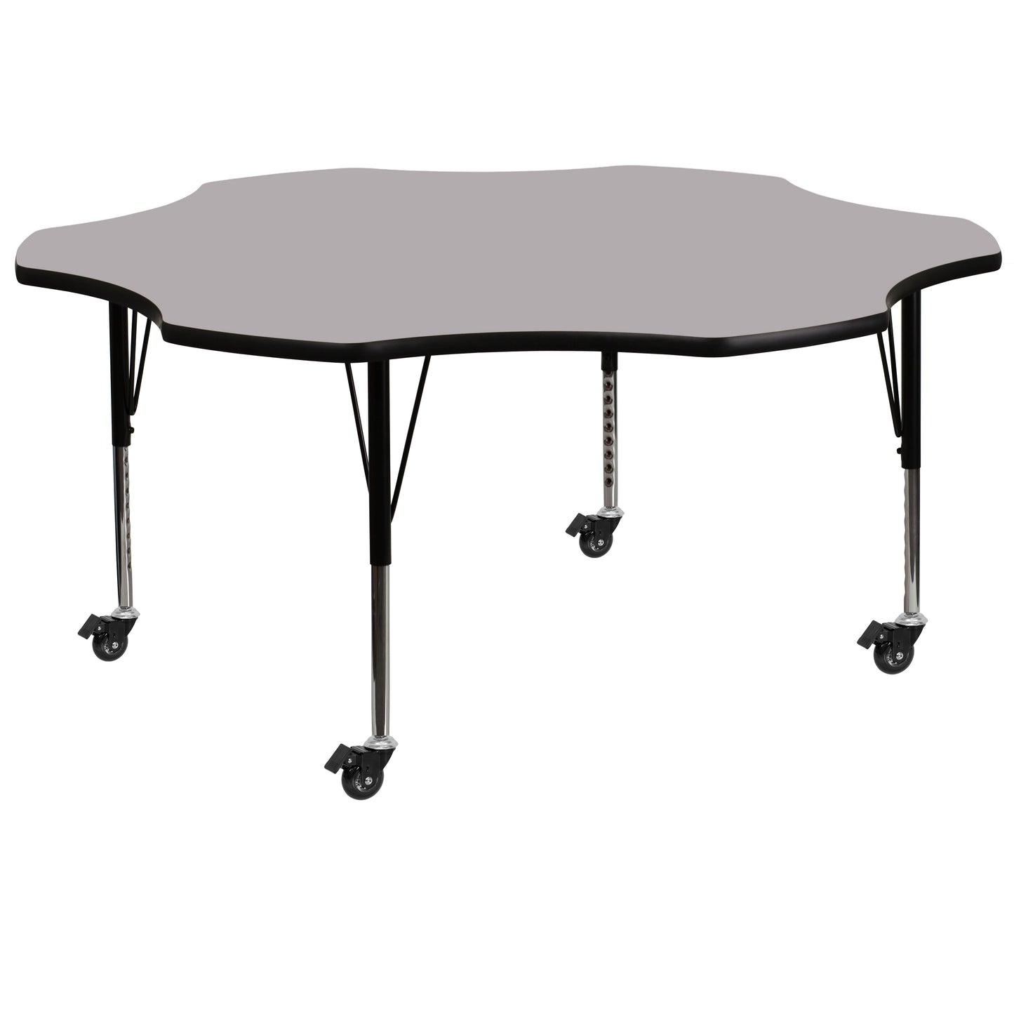 Wren Mobile 60'' Flower Grey Thermal Laminate Activity Table - Height Adjustable Short Legs