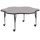 Wren Mobile 60'' Flower Grey Thermal Laminate Activity Table - Height Adjustable Short Legs