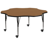 Wren Mobile 60'' Flower Oak Thermal Laminate Activity Table - Height Adjustable Short Legs
