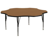 Wren 60'' Flower Oak Thermal Laminate Activity Table - Height Adjustable Short Legs