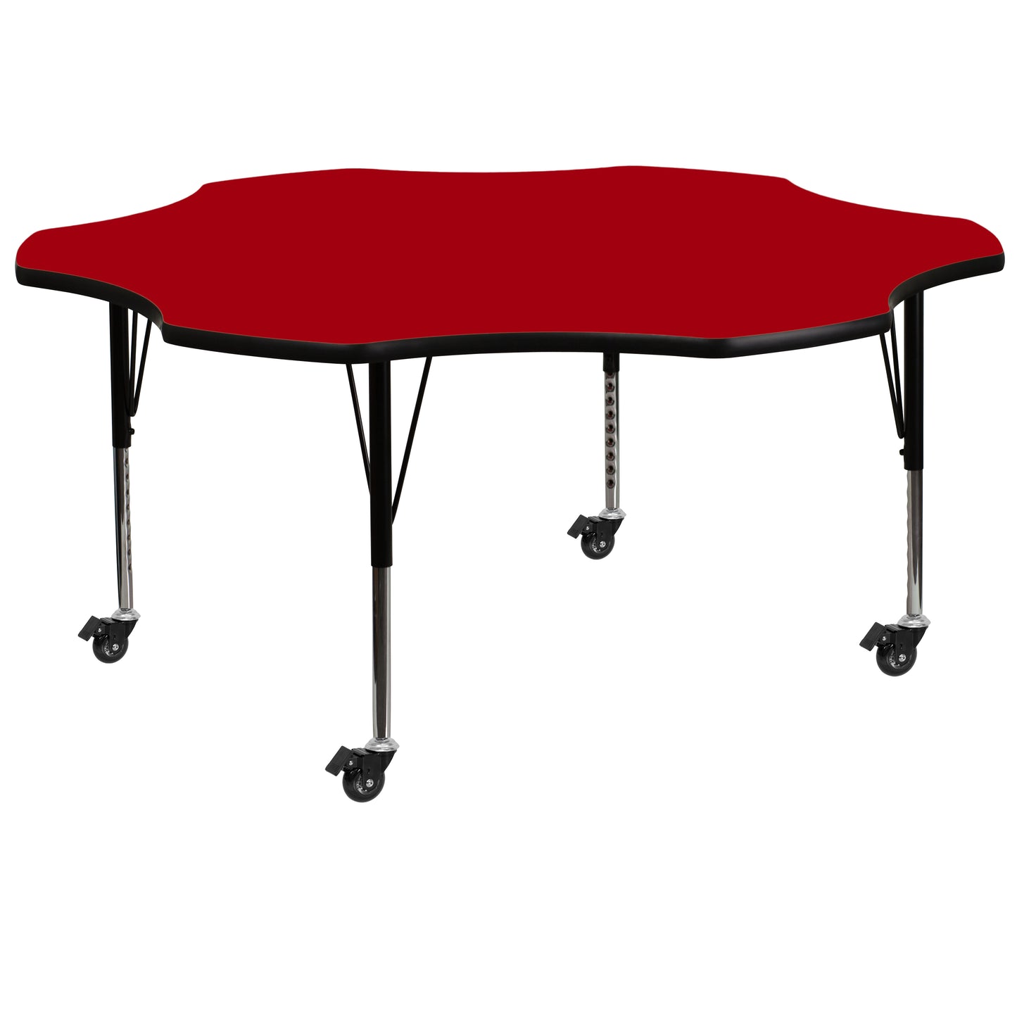 Wren Mobile 60'' Flower Red Thermal Laminate Activity Table - Height Adjustable Short Legs