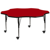 Wren Mobile 60'' Flower Red Thermal Laminate Activity Table - Height Adjustable Short Legs