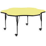 Wren Mobile 60'' Flower Yellow Thermal Laminate Activity Table - Height Adjustable Short Legs