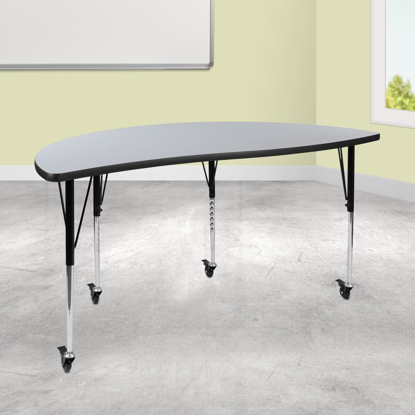 Wren Mobile 60" Half Circle Wave Flexible Collaborative Grey Thermal Laminate Activity Table-Standard Height Adjust Legs