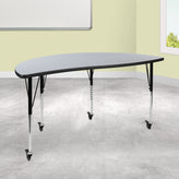 Wren Mobile 60" Half Circle Wave Flexible Collaborative Grey Thermal Laminate Activity Table-Standard Height Adjust Legs