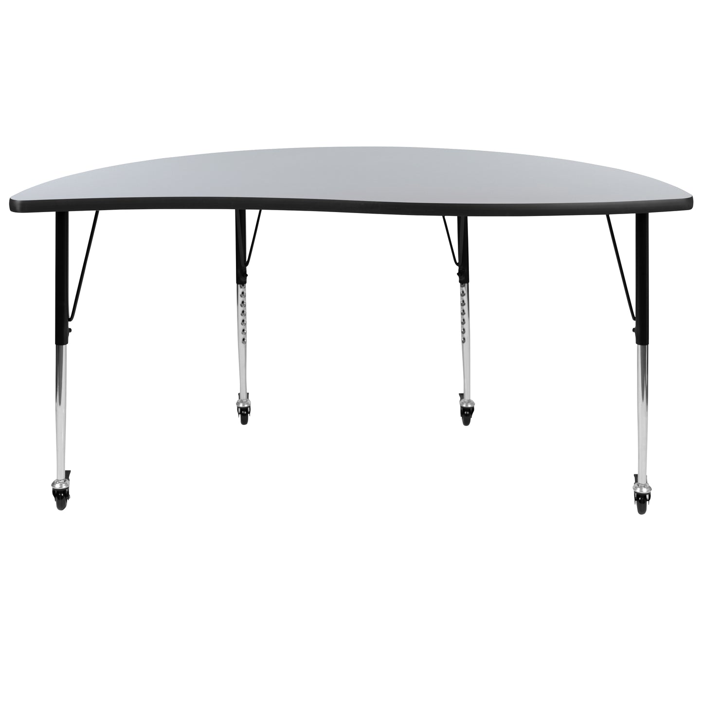 Wren Mobile 60" Half Circle Wave Flexible Collaborative Grey Thermal Laminate Activity Table-Standard Height Adjust Legs