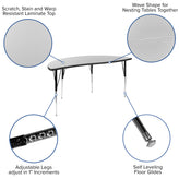 Wren 60" Half Circle Wave Flexible Collaborative Grey Thermal Laminate Activity Table - Standard Height Adjustable Legs