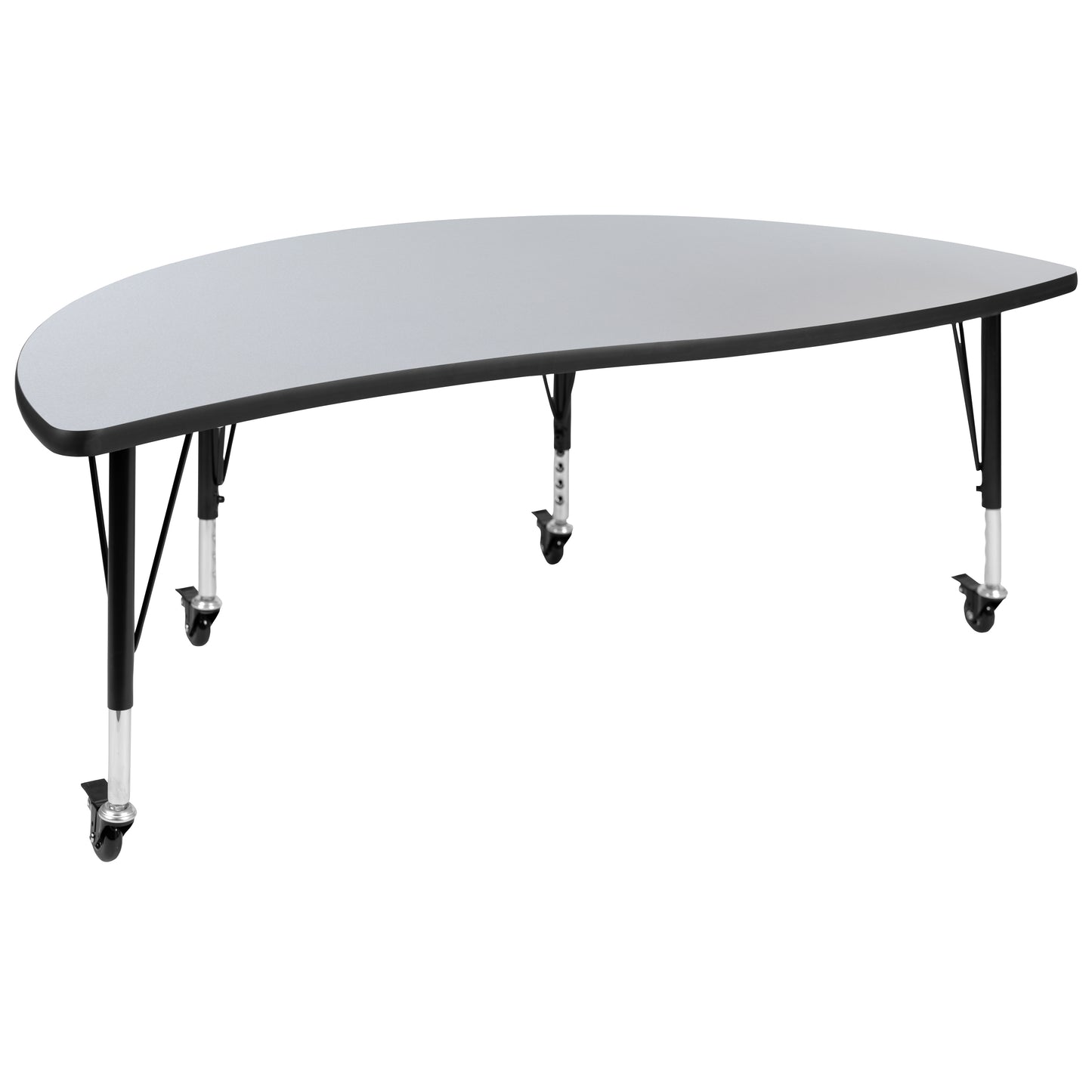 Wren Mobile 60" Half Circle Wave Flexible Collaborative Grey Thermal Laminate Activity Table-Height Adjust Short Legs