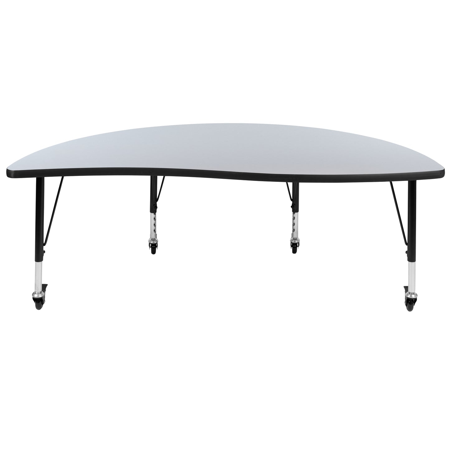 Wren Mobile 60" Half Circle Wave Flexible Collaborative Grey Thermal Laminate Activity Table-Height Adjust Short Legs