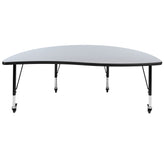 Wren Mobile 60" Half Circle Wave Flexible Collaborative Grey Thermal Laminate Activity Table-Height Adjust Short Legs
