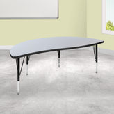 Wren 60" Half Circle Wave Flexible Collaborative Grey Thermal Laminate Activity Table - Height Adjustable Short Legs