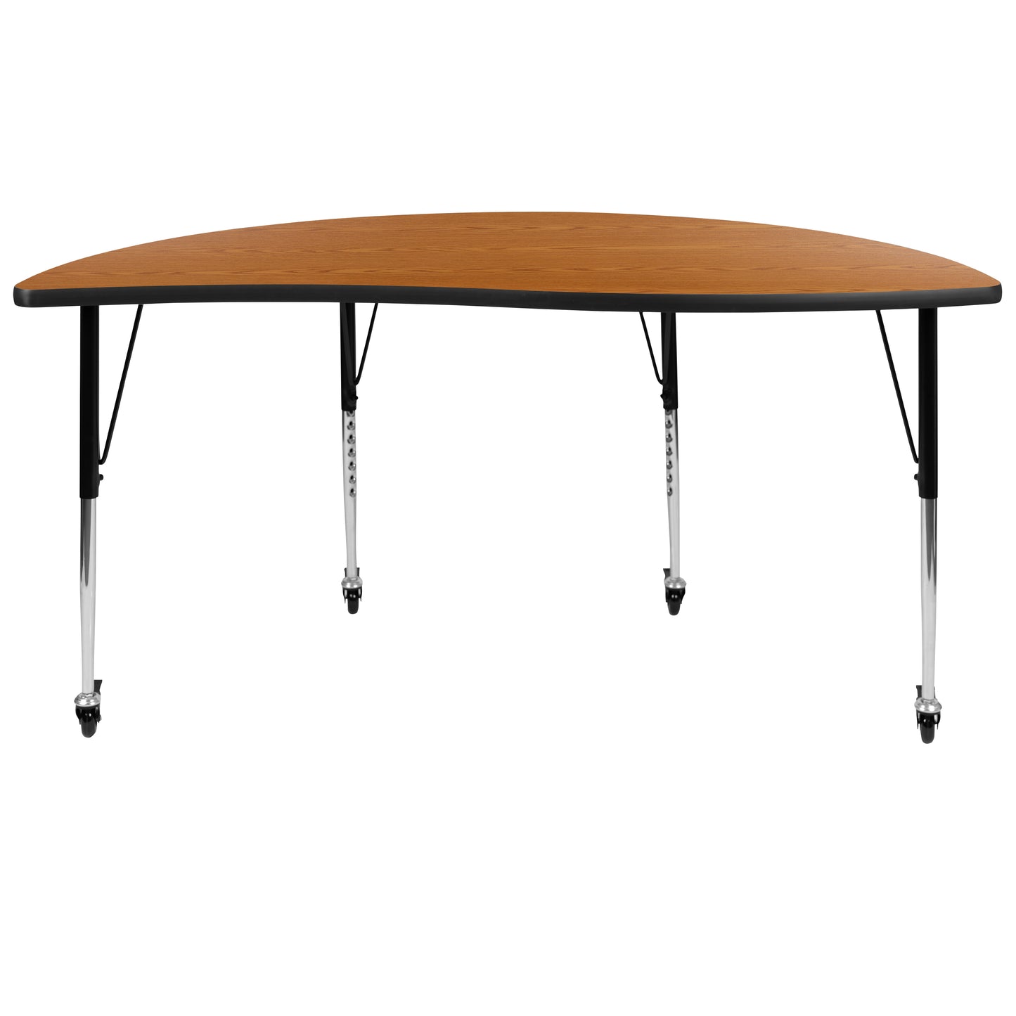 Wren Mobile 60" Half Circle Wave Flexible Collaborative Oak Thermal Laminate Activity Table-Standard Height Adjust Legs