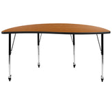 Wren Mobile 60" Half Circle Wave Flexible Collaborative Oak Thermal Laminate Activity Table-Standard Height Adjust Legs