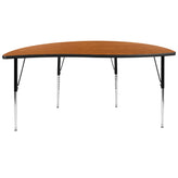 Wren 60" Half Circle Wave Flexible Collaborative Oak Thermal Laminate Activity Table - Standard Height Adjustable Legs