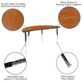 Wren 60" Half Circle Wave Flexible Collaborative Oak Thermal Laminate Activity Table - Standard Height Adjustable Legs