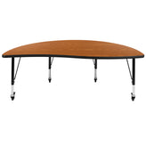 Wren Mobile 60" Half Circle Wave Flexible Collaborative Oak Thermal Laminate Activity Table-Height Adjust Short Legs