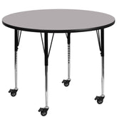 Wren Mobile 60'' Round Grey Thermal Laminate Activity Table - Standard Height Adjustable Legs
