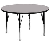 Wren 60'' Round Grey Thermal Laminate Activity Table - Height Adjustable Short Legs