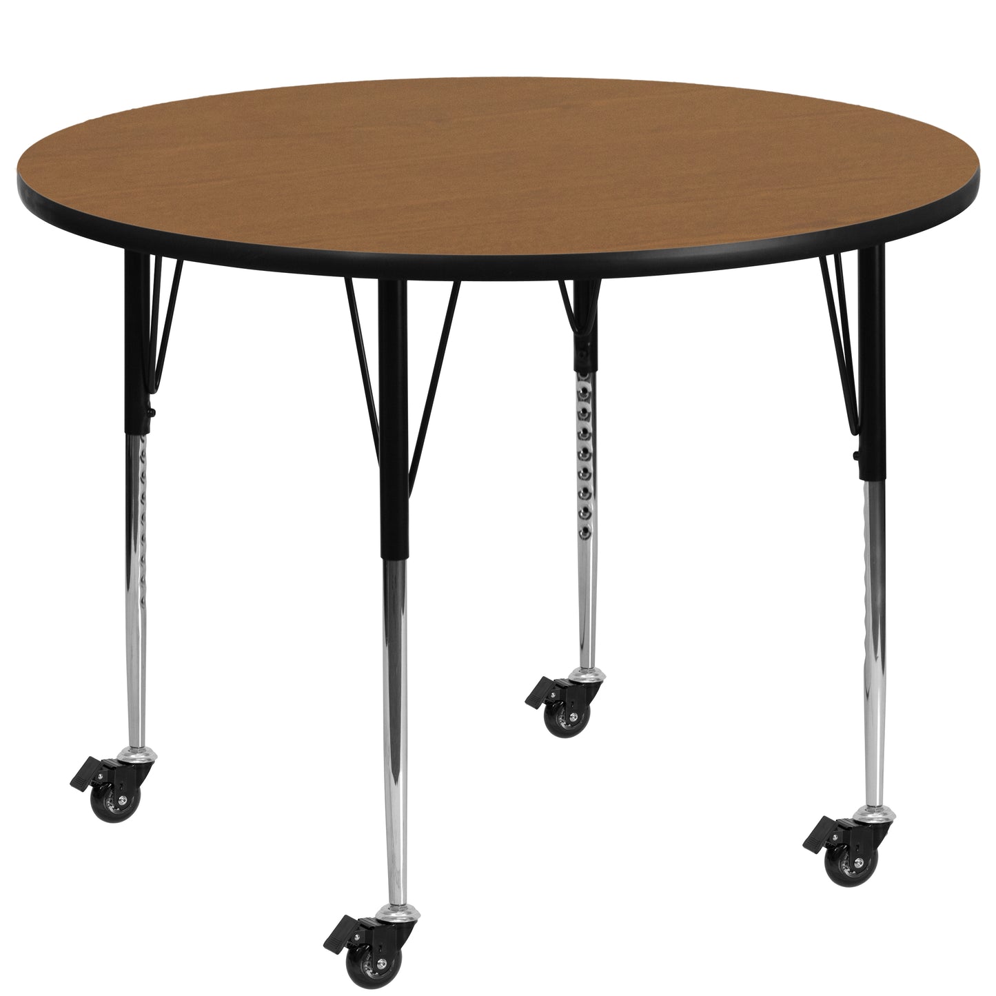 Wren Mobile 60'' Round Oak Thermal Laminate Activity Table - Standard Height Adjustable Legs