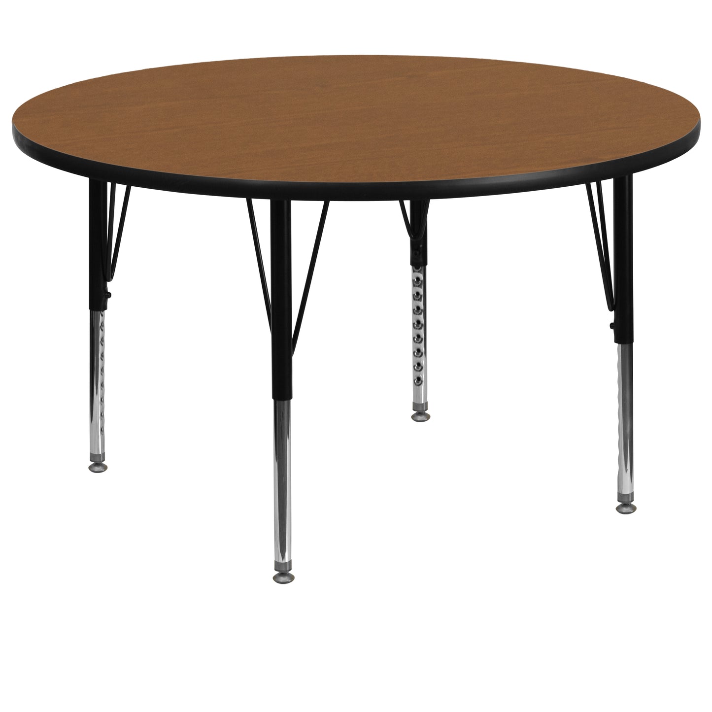 Wren 60'' Round Oak Thermal Laminate Activity Table - Height Adjustable Short Legs