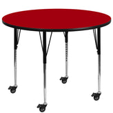 Wren Mobile 60'' Round Red Thermal Laminate Activity Table - Standard Height Adjustable Legs