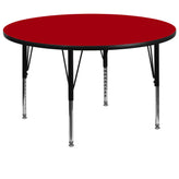 Wren 60'' Round Red Thermal Laminate Activity Table - Height Adjustable Short Legs