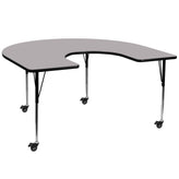 Wren Mobile 60''W x 66''L Horseshoe Grey Thermal Laminate Activity Table - Standard Height Adjustable Legs