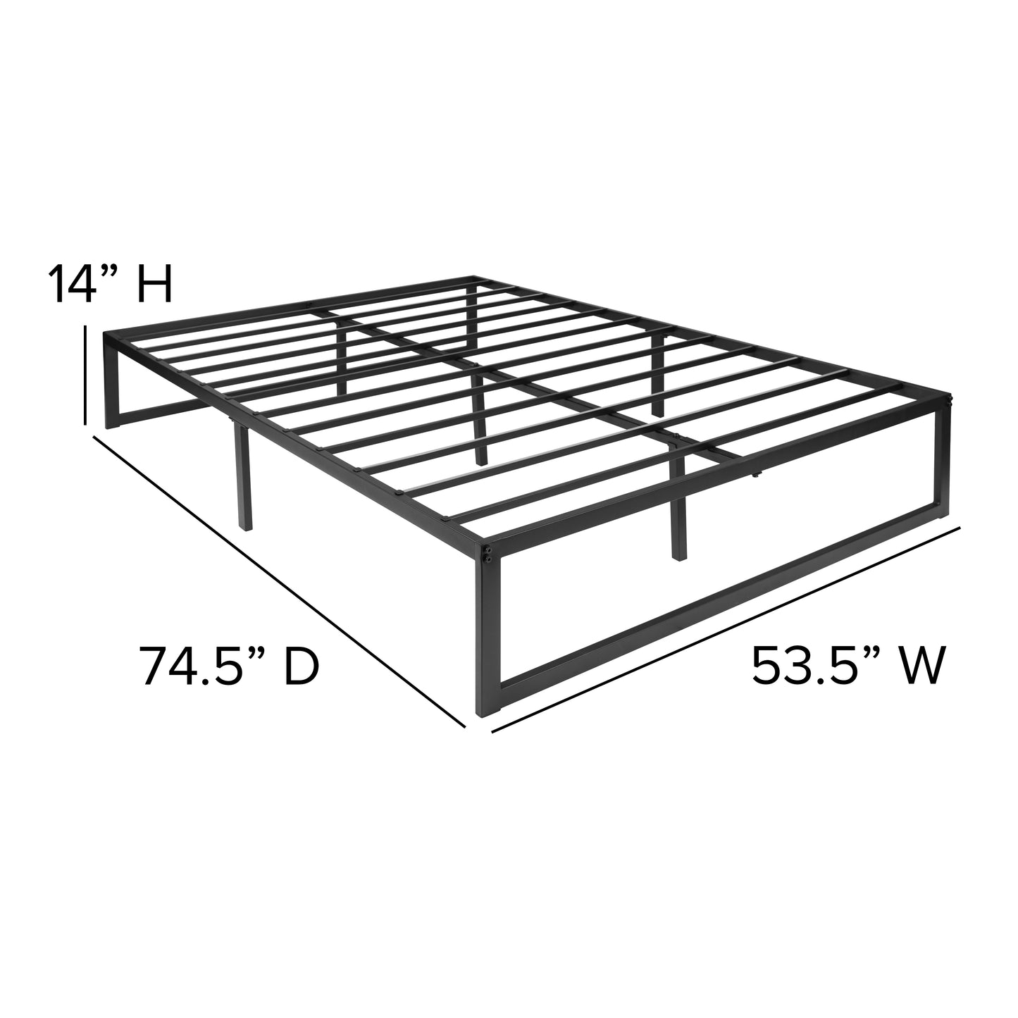 Lana 14 Inch Metal Platform Bed Frame - No Box Spring Needed with Steel Slat Support and Quick Lock Functionality (Full)