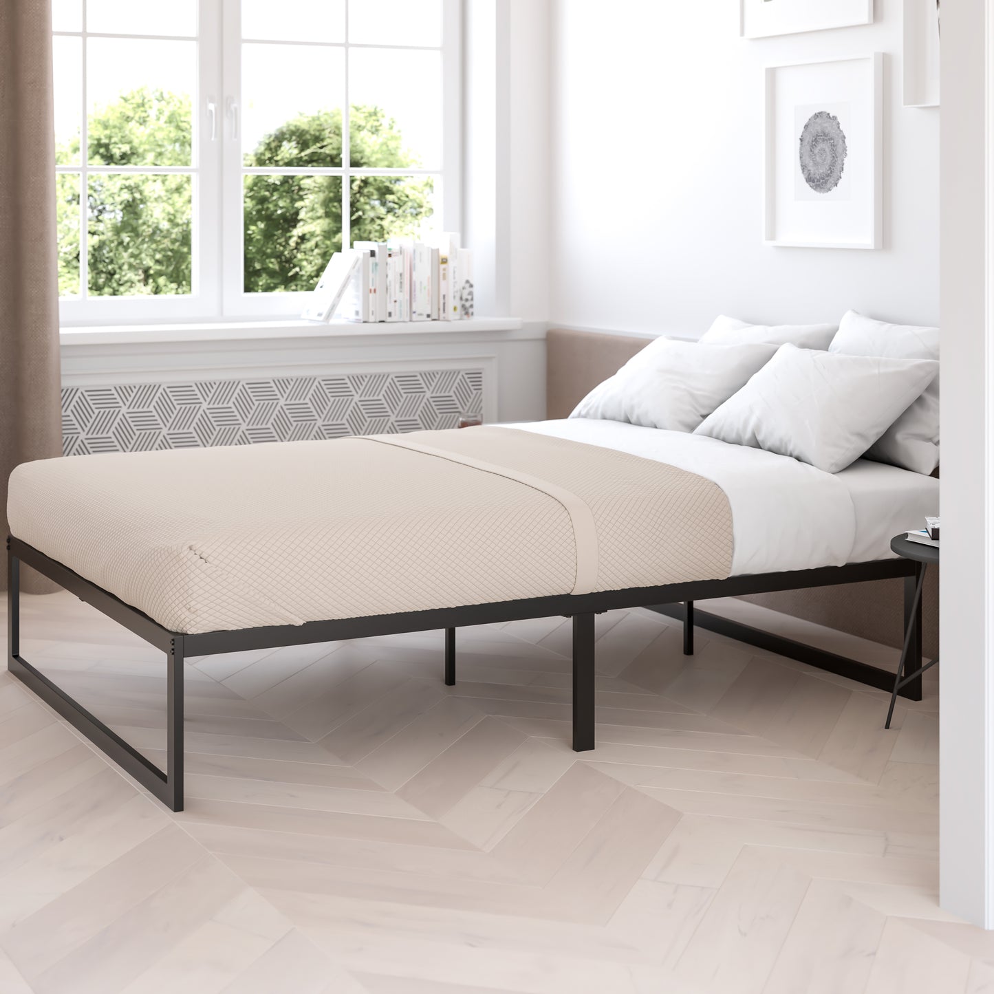 Lana 14 Inch Metal Platform Bed Frame - No Box Spring Needed with Steel Slat Support and Quick Lock Functionality (Full)
