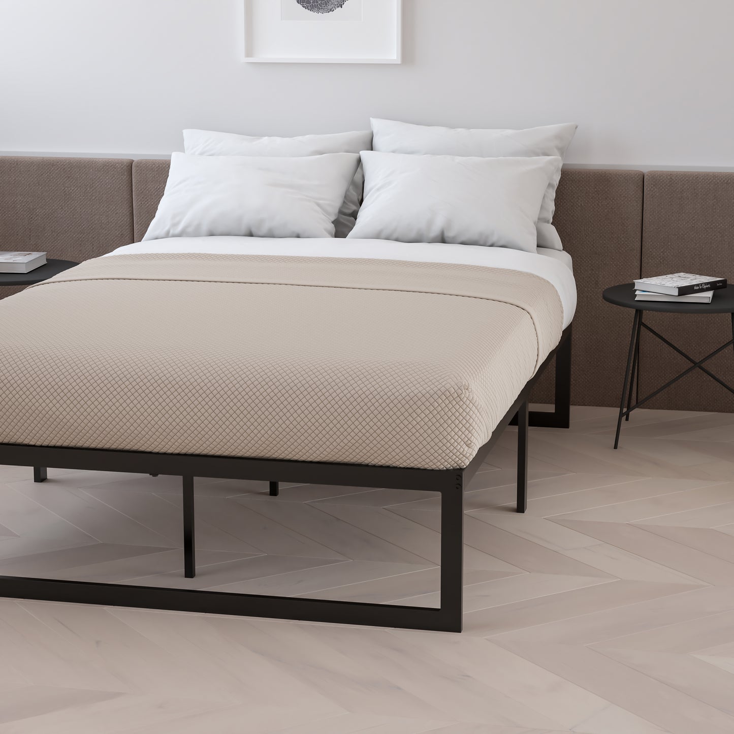 Lana 14 Inch Metal Platform Bed Frame - No Box Spring Needed with Steel Slat Support and Quick Lock Functionality (Full)